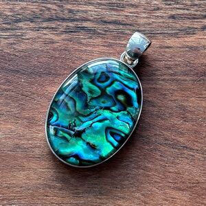 Bright Oceanic Blue Sterling Silver Abalone Pendant